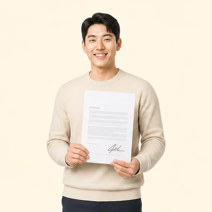 스포티지 중고차 장기렌트카 서면 견적서를 들고 있는 고객